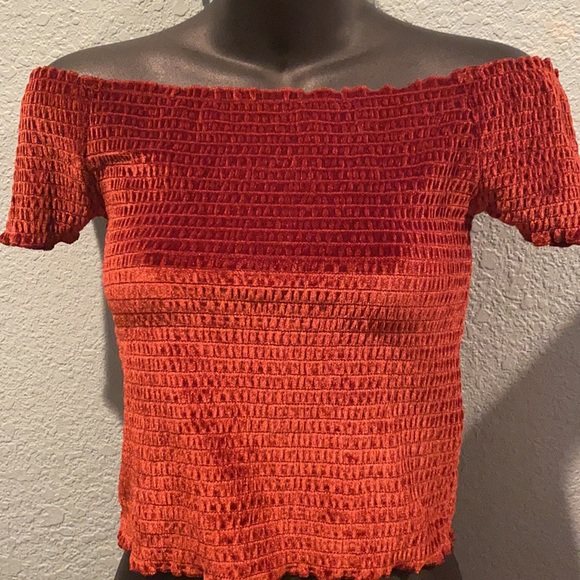 Forever 21 Tops - Smocked velvet off the shoulder crop top